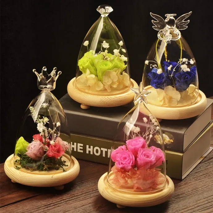 Wholesale Cheap Transparent Dome Glass Hood With Round Wood Base Glass cloche with Oak base for Valuable Gifts Decoration