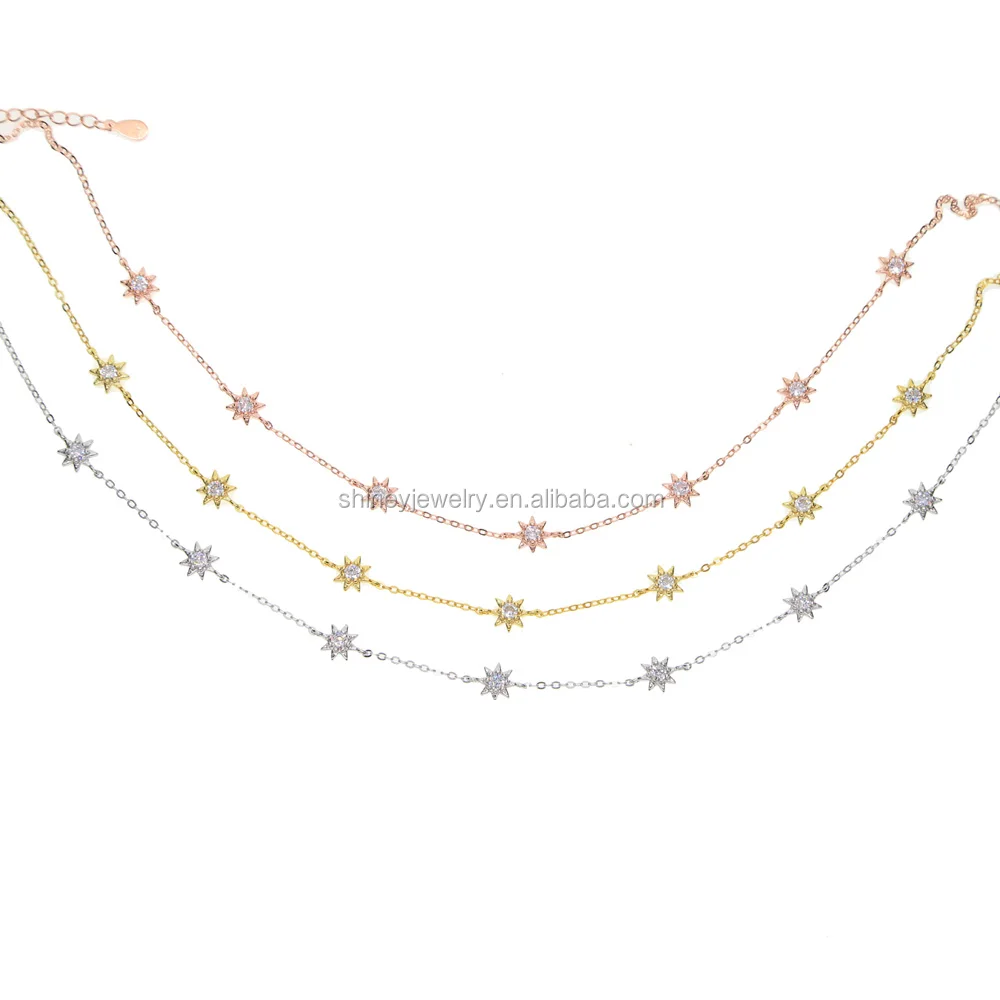 Wholesale elegant women short chain choker 925 sterling silver sunburst sun flower charm delicate link chain necklace