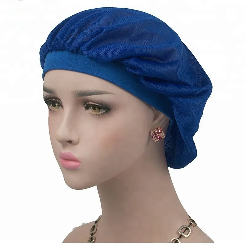 
Wholesale Wide Band Shower Bonnet Women Warp Knitted Fabric Bonnet Hat Full Coverage Soft Night Sleep Hat 