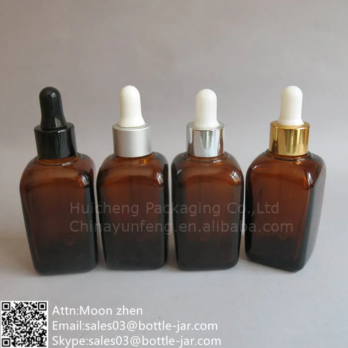 New type square liquor pharmaceutical amber glass dropper bottles 50ml