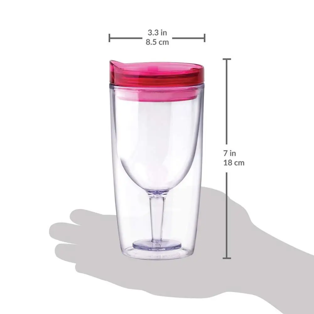 10oz double wall plastic Wine Tumbler glasses With Lid, clear gobelt wine tumbler