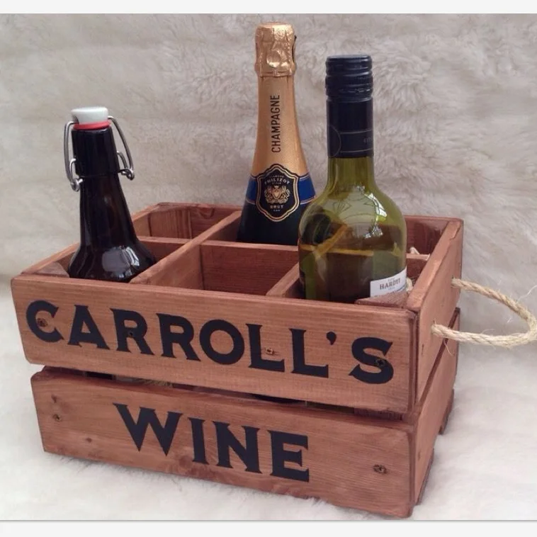 Hot craft wooden beer bottle crate carrier holder with rope