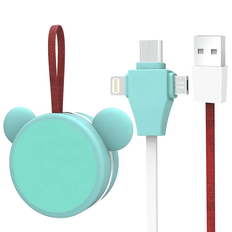 Portable Short Pocket Size Multi Charging Cable 8 pin Type C Micro USB 3 in 1 Charging Cord Keychain for Gift