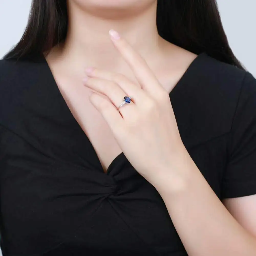 gemstone jewelry Wholesale new fashion simple design 925 sterling silver Single stone natural Blue topaz crystal ring for gril