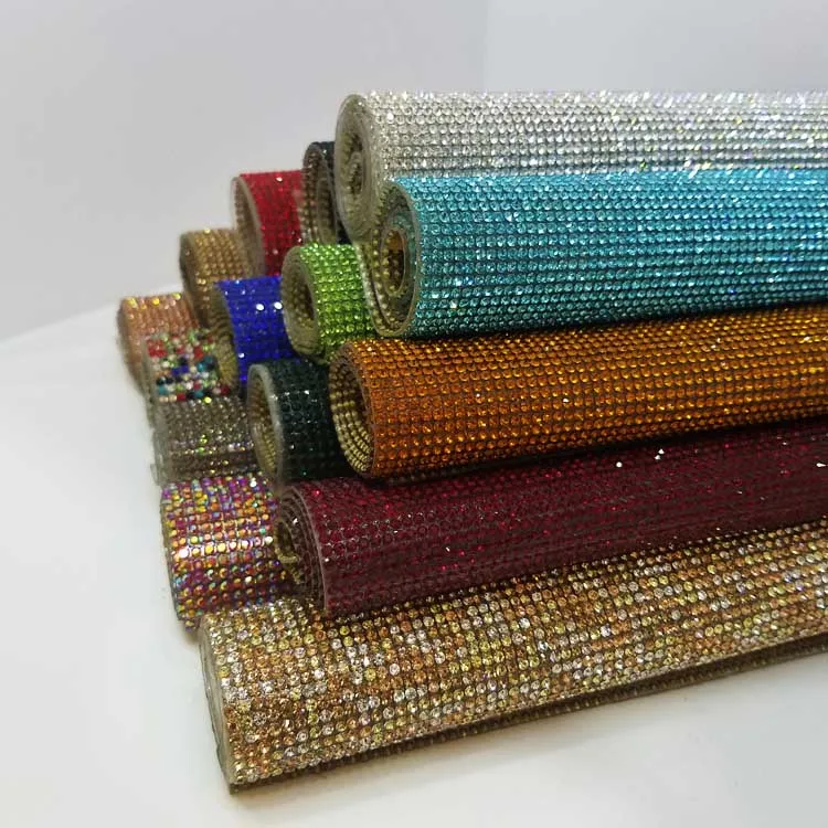 
LOCACRYSTAL Brand Bling Adhesive Rhinestone Mesh Hotfix Crystal Rhinestone Sheet 
