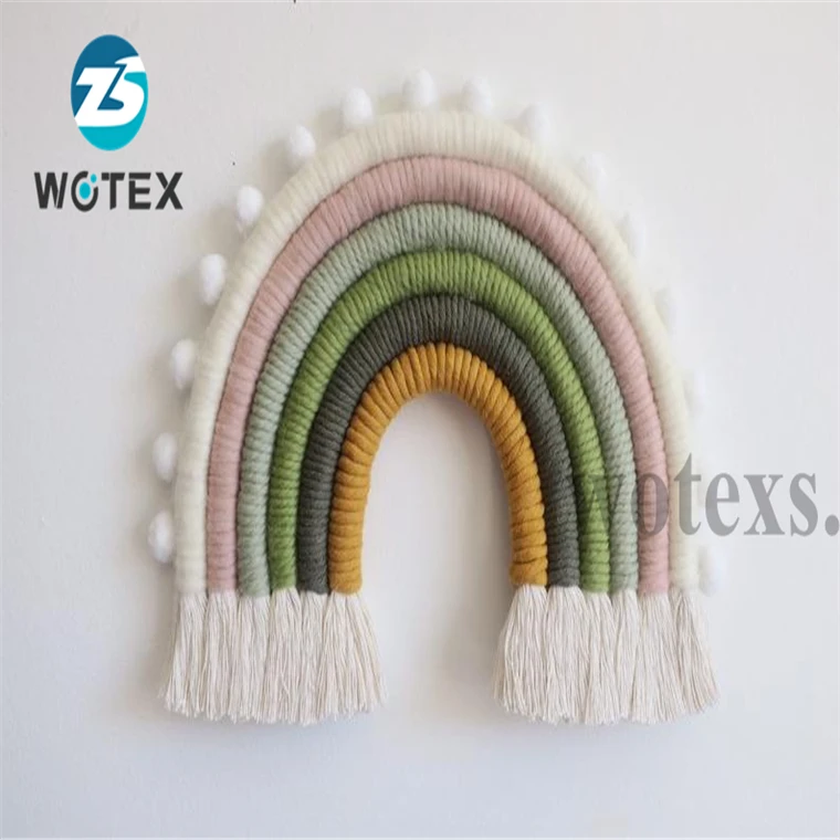 BM030 Fashionable design Large size rainbow wall hanging kid room decor nursery pom pom rainbow hanging macrame