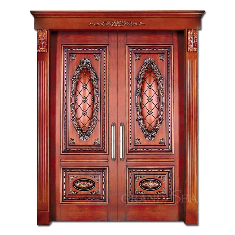 
Luxury Design Exterior Waterproof Solid Oak Double Carved Wooden Doors 
