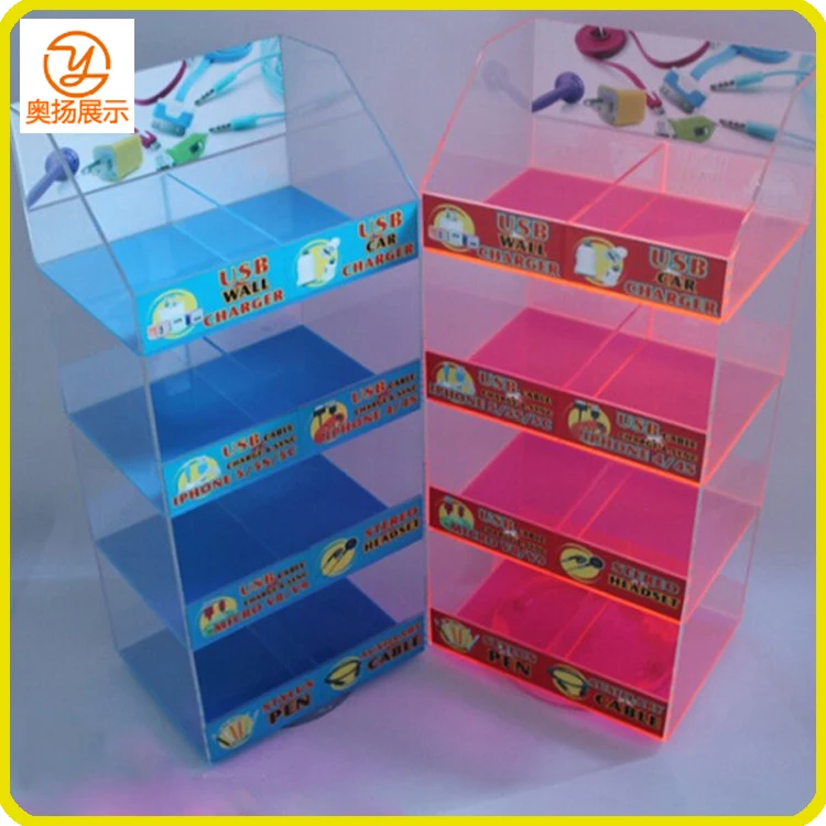 Factory customized acrylic mobile phone accessories display rack phone USB cable display charger display counter