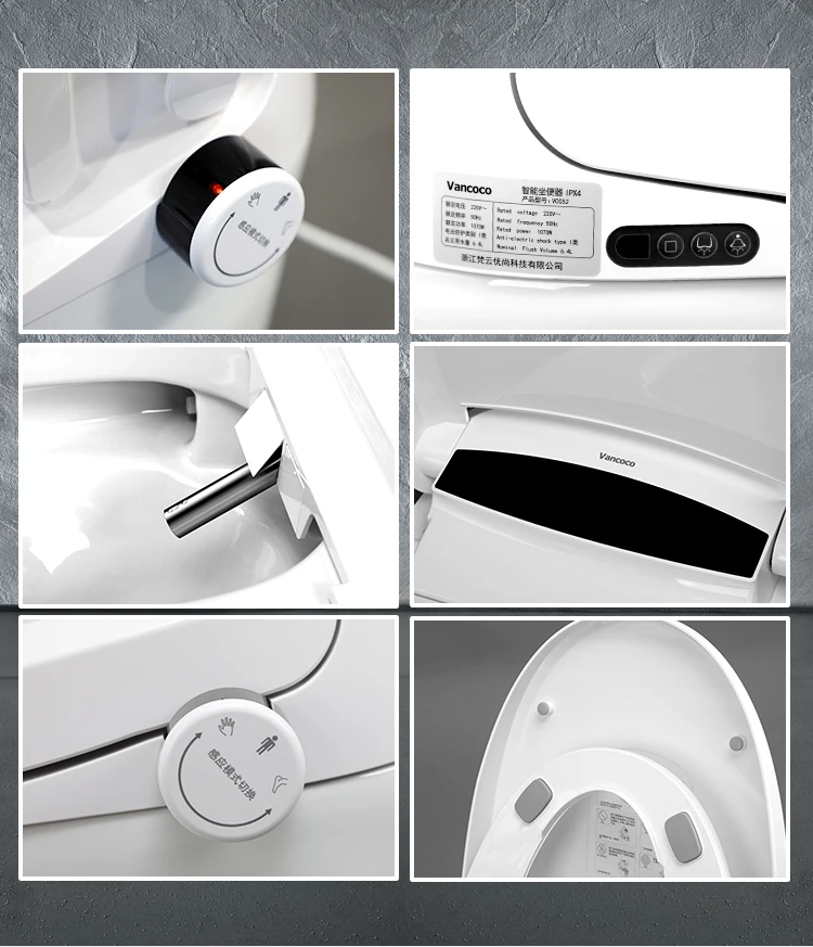 Vancoco Plastic Intelligent Seat Temperature Regulation White Ceramic Attached Bidet Automatic Human Smart Toilet