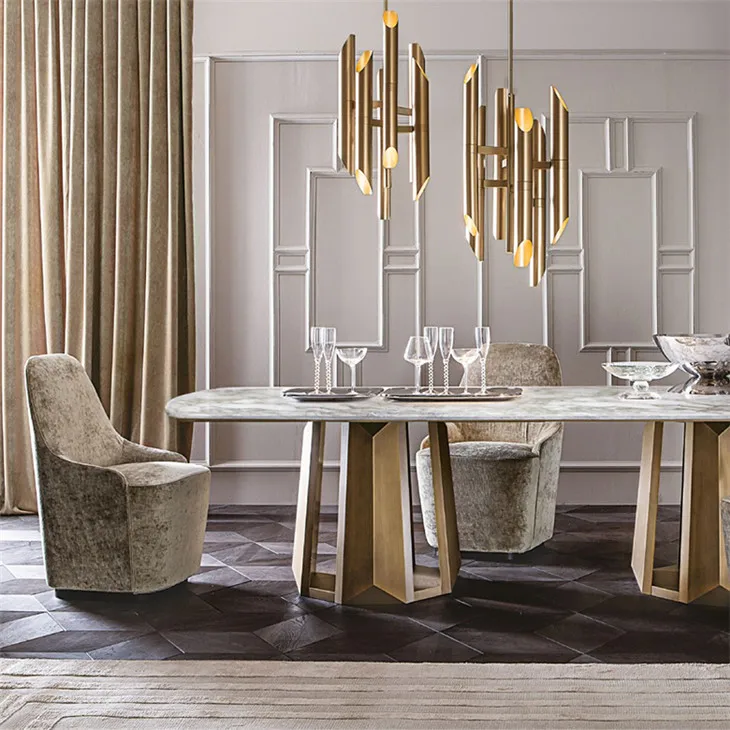 Marble Top Table Stainless Steel Dining Table and Chair