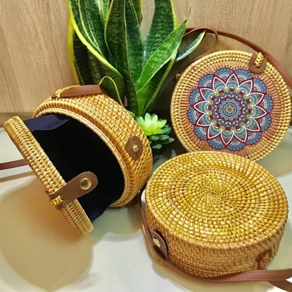 Embroidery Pattern Rattan Bag Rattan Straw Beach bag
