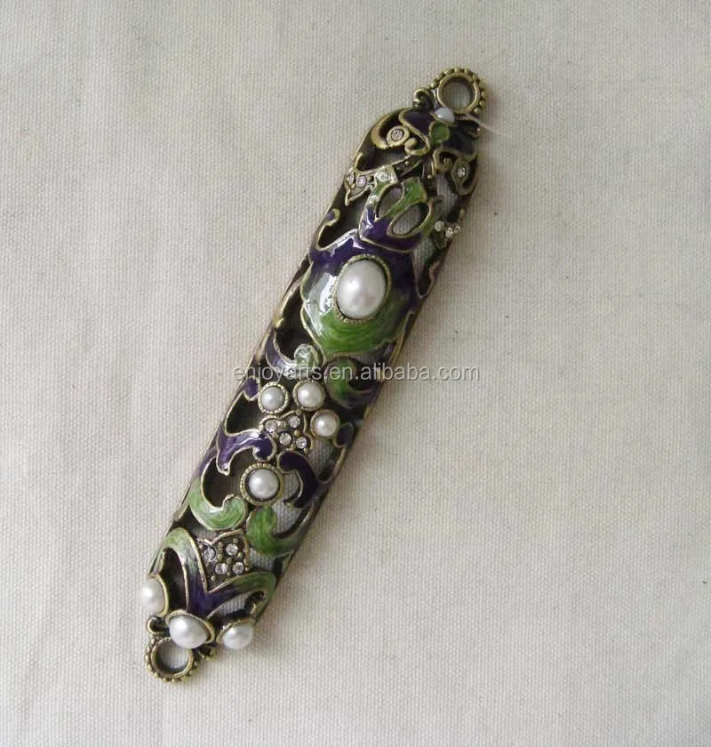 Jerusalem Hand Painted Antique Metal Mezuzah Case (P32010a)