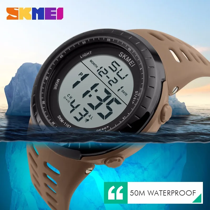 SKMEI 1167 2019 новые Брендовые мужские светодиодные цифровые часы модные спортивные подходят для ныряния плавания на открытом воздухе
