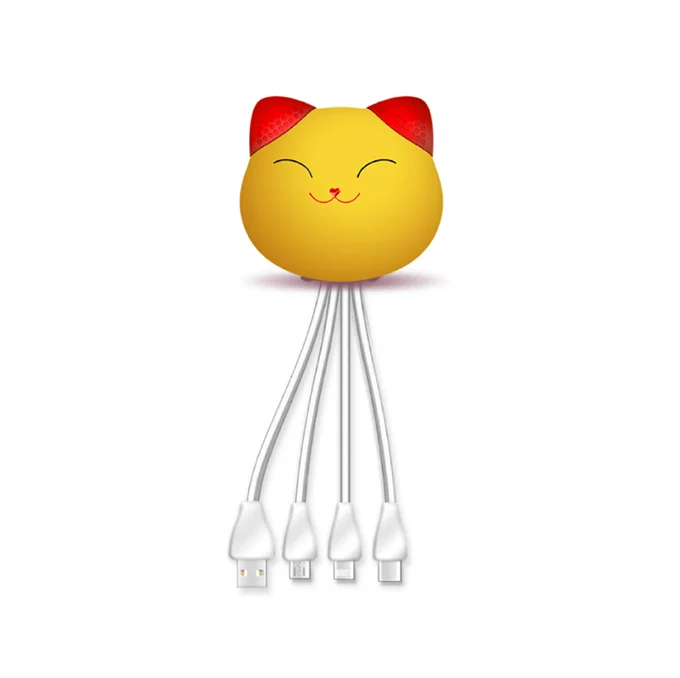 promotional gifts pvc soft rubber silicone cute carton 4 in 1 usb data cable  for mobile gift