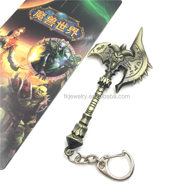 Fashion Design Metal Key rings with Mini Cute WOW Games Key chain Weapon Pendant Key chain