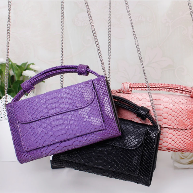 2022 Latest Fashion Snake Pattern Genuine Leather Ladies Shoulder Bags Clutch Purse Handbags From Turkey