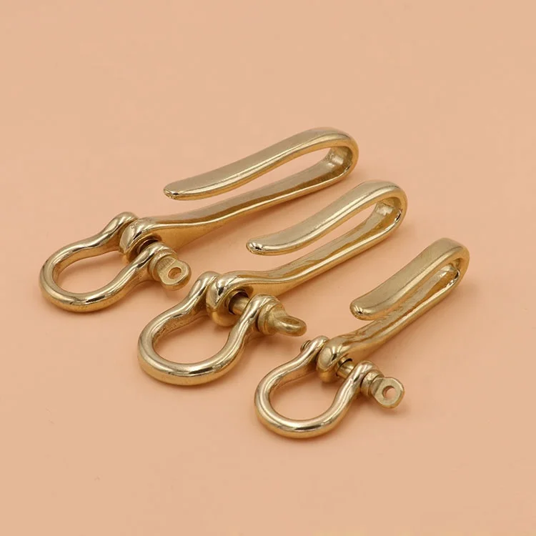 Functional brass U hook key loop belt pocket clip brass hook keychain