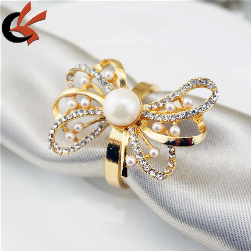Gold Tone wedding party Table decoration Crystal Rhinestone Napkin Rings