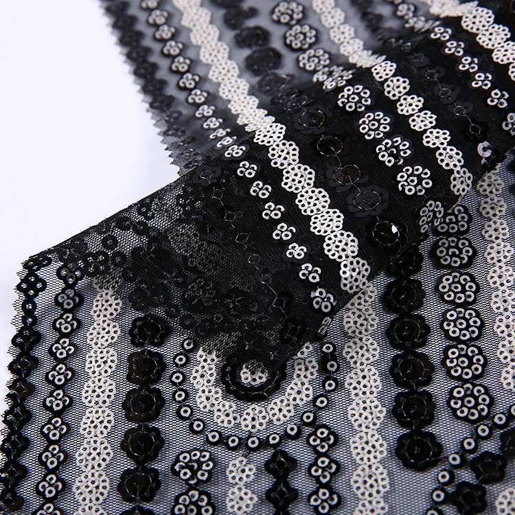 HA-15935 Fashion 100 poly mesh embroidered net black sequin fabric