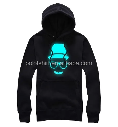 China white and blue lighting led EL flashing light hoodie with 2AA battery inverter