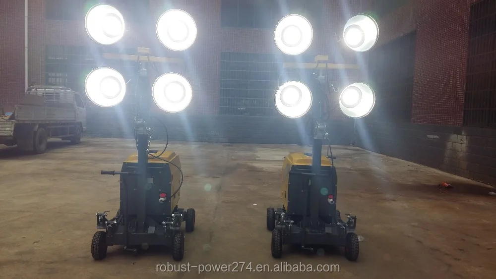 LED portable tower lighting lamp with trolley cart construction equipment for builders