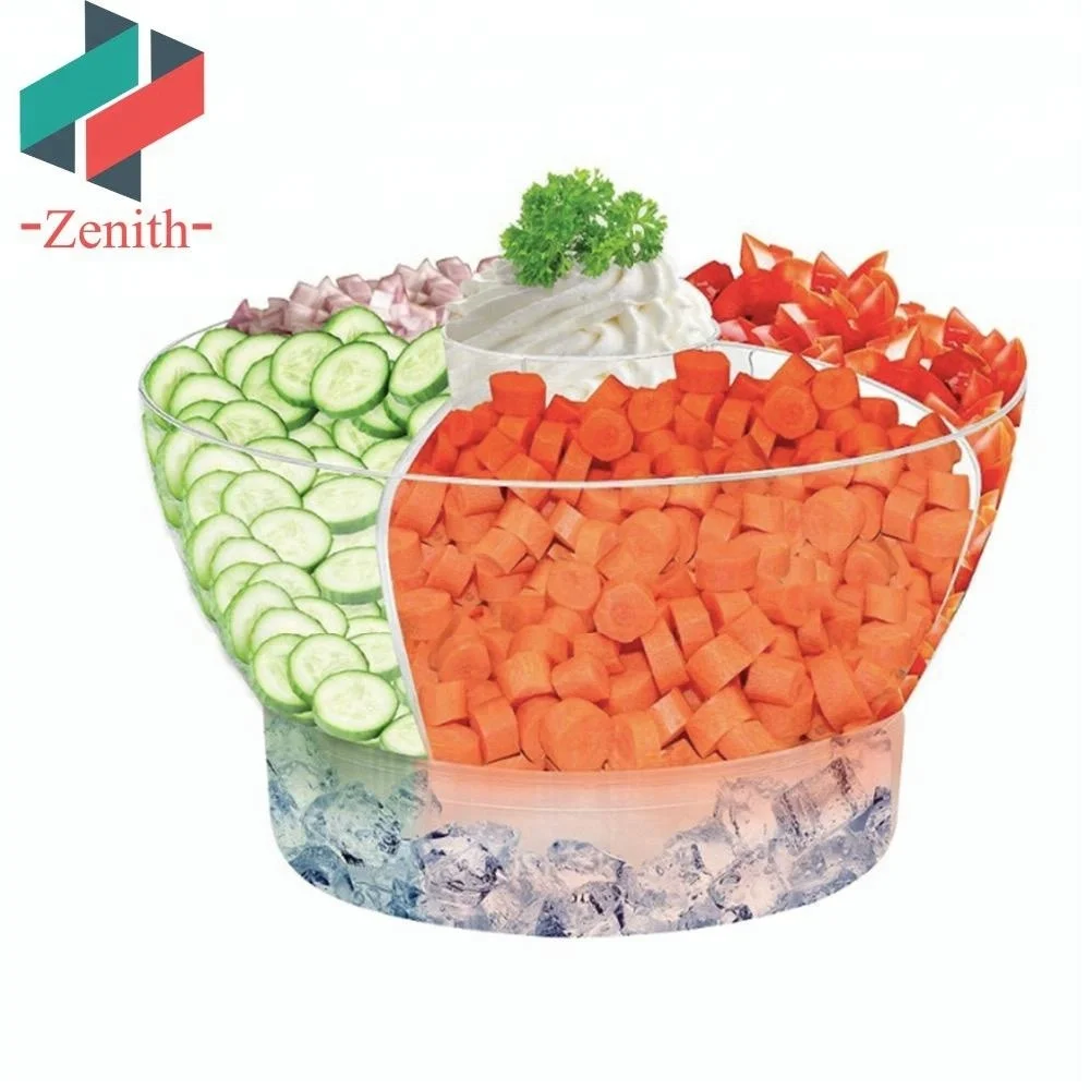 ZNK00001 Best Quality Clear Acrylic Salad Bowl on Ice with Lid and Fork