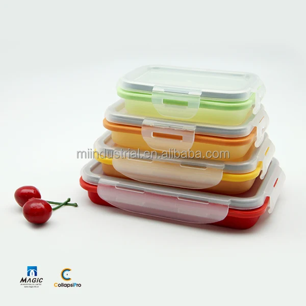 Set of 4 Rectangular Silicone Collapsible Lunch Box Food Container