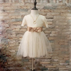 summer knee length white zipper girls bow princess fancy dress children kids clothing dress