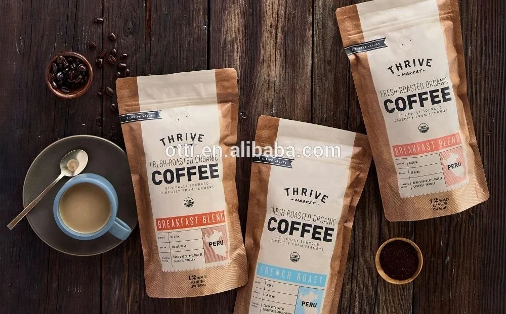 organic roasted beans one way valve ziplock coffee bag