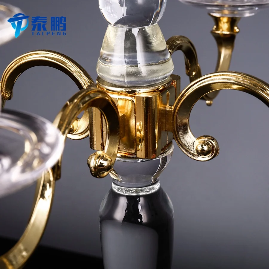 
Luxurious exquisite gold 5 arm crystal votive candelabra for wedding centerpiece 