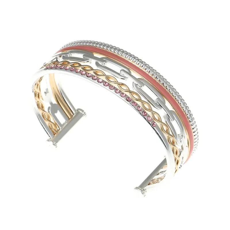 
Trendy Women Zinc Alloy Acrylic Round Rhinestone Real Gold Plated Screw End Open Cuff Bracelet Bangle 