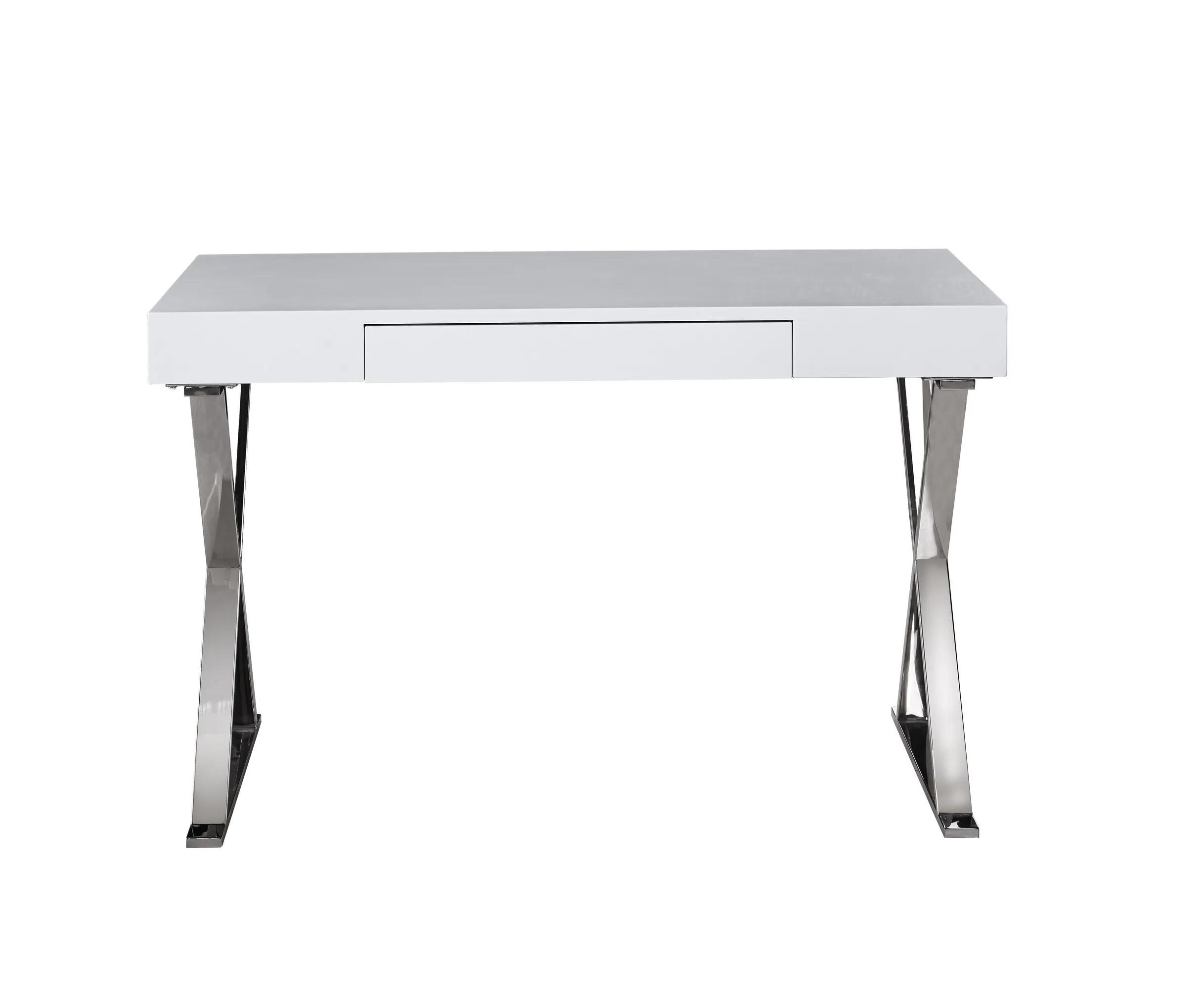 home use white MDF panel study computer desk with stainless steel leg
