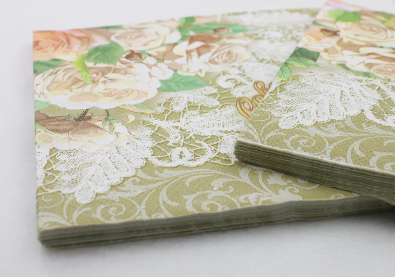 Food-grade Printed Wedding Ring Rose Paper Napkin Tissue Napkins Servilleta For Wedding Party Decoration 33*33cm Or Custom