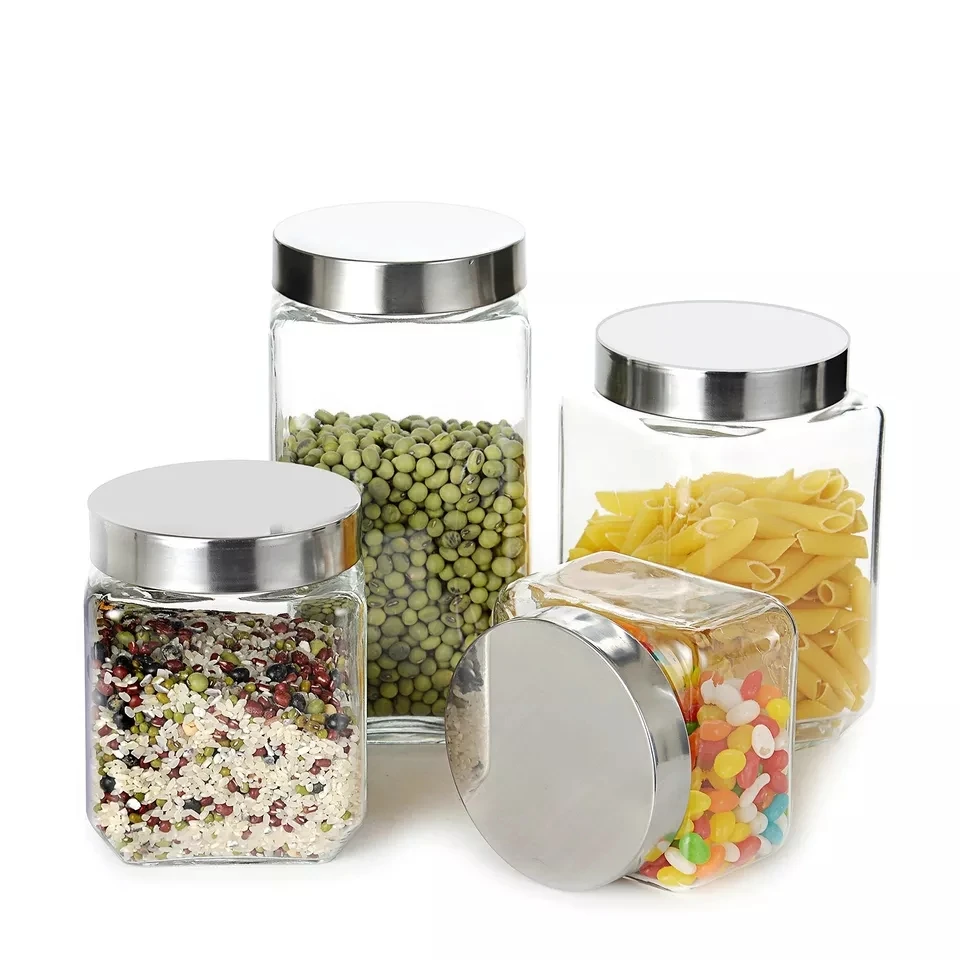 Wholesale hexagon glass jar for honey, honey bear jar with metal lid