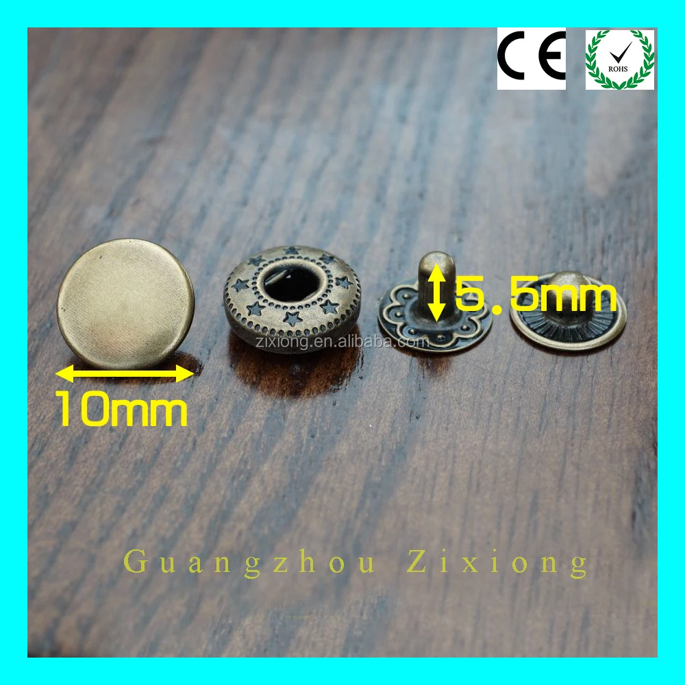 High Quality Antique Nickel Plating Garment Spring Type Press Snap Buttons Brass Spring Snap Button
