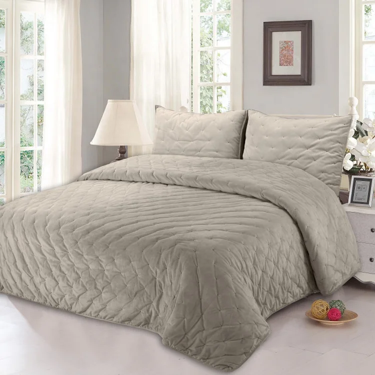 
Solid Color Washed Microfiber Dot Quilting Bedspread Quilt Set 