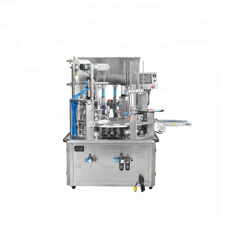 Automatic rotary type plastic capsule coffee machine cino cup filling and sealing machine with gas flush and lid