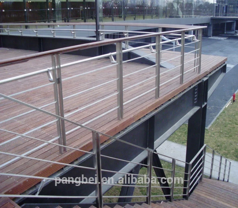
fancy solid wooden stair railing plus tempered glass for courtyard 