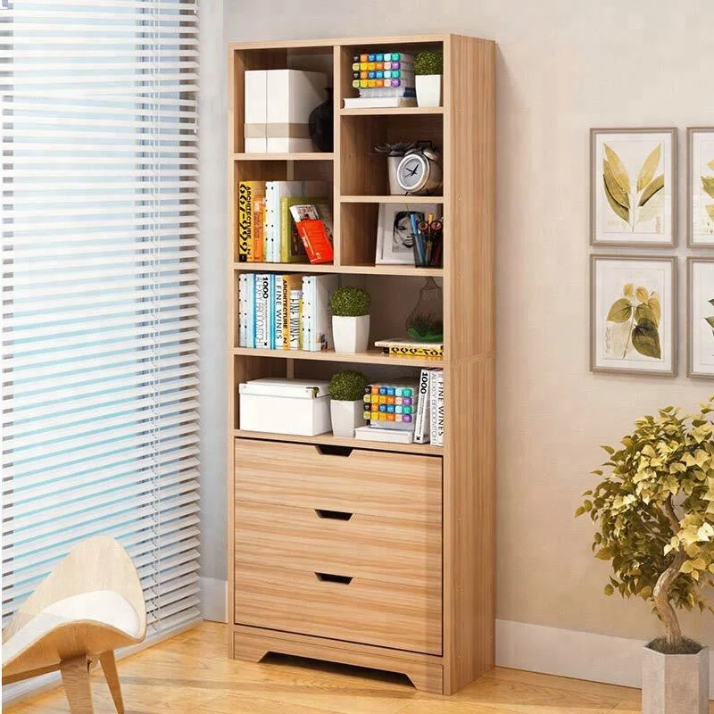
2018 hot sale modern wooden bookcase with study table / book shelf / book rack 