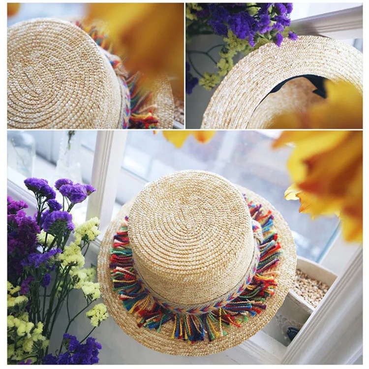 Модные соломенные шляпы с кисточками из пеньковой веревки в родительском стиле, женская соломенная шляпа с широкими полями, пляжная шляпа от солнца для женщин