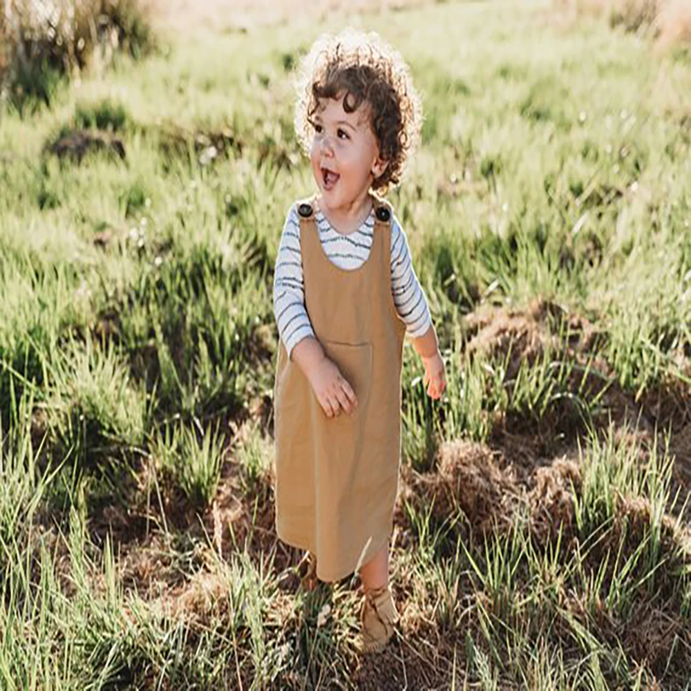Trending Fashion Style Girls Dress Toddler Girls Suspender Skirt Muslin Cotton Cross Back Baby Girls Dress