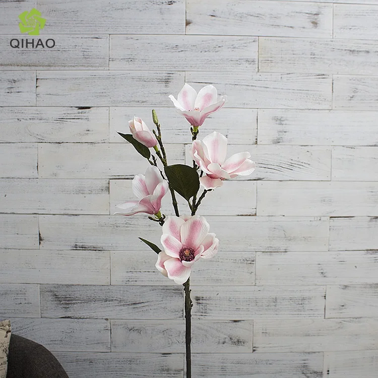 Top sale price  silk  5 heads single stem artificial magnolia flower for decoration