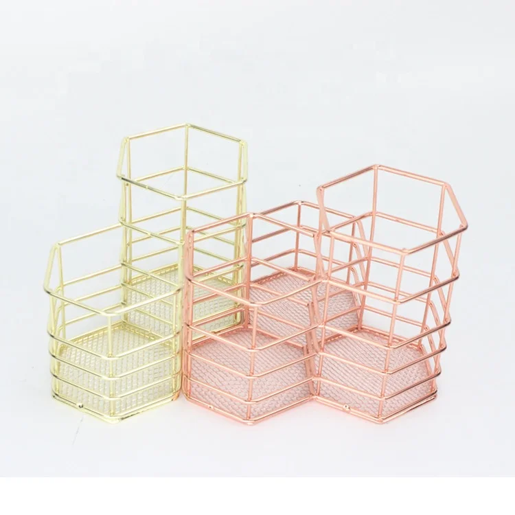 551-5S Nordic style art iron decor hexagon wire mesh gold/rose gold pencil holder