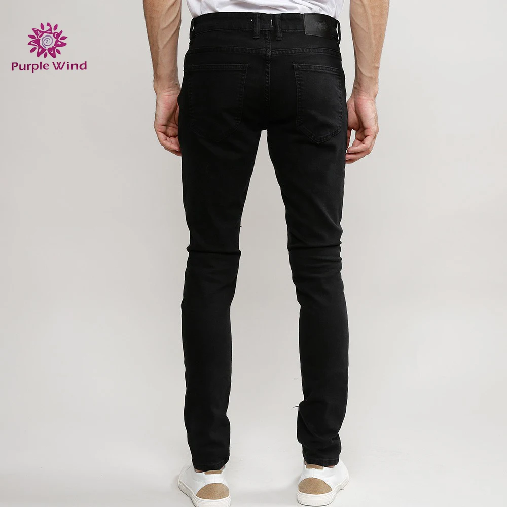 Fancy chinese factory patches black skinny denim men jeans