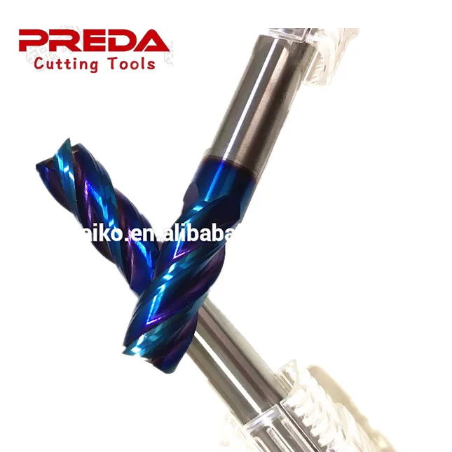 Best selling CNC 4 Flutes HRC65/70 Blue NANO Coated Solid Carbide Square End Mill ferramentas flat end mill