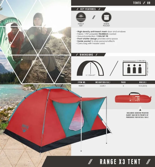 Bestway 68012 hiking watertight portable camping tent for 3 people