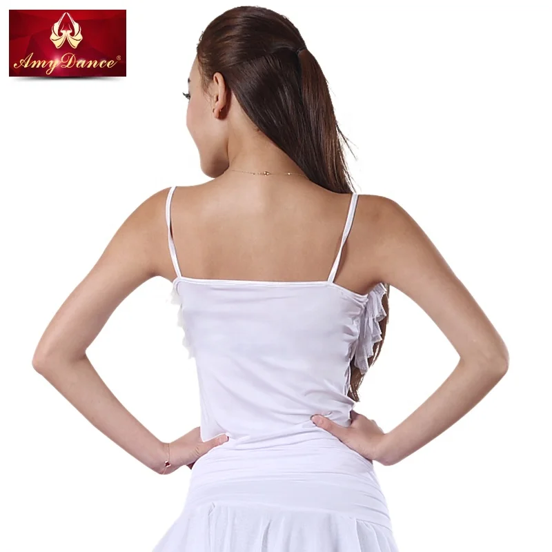 
5 color ruffle trim ladies latin ballroom square dance practice tops camisoles 