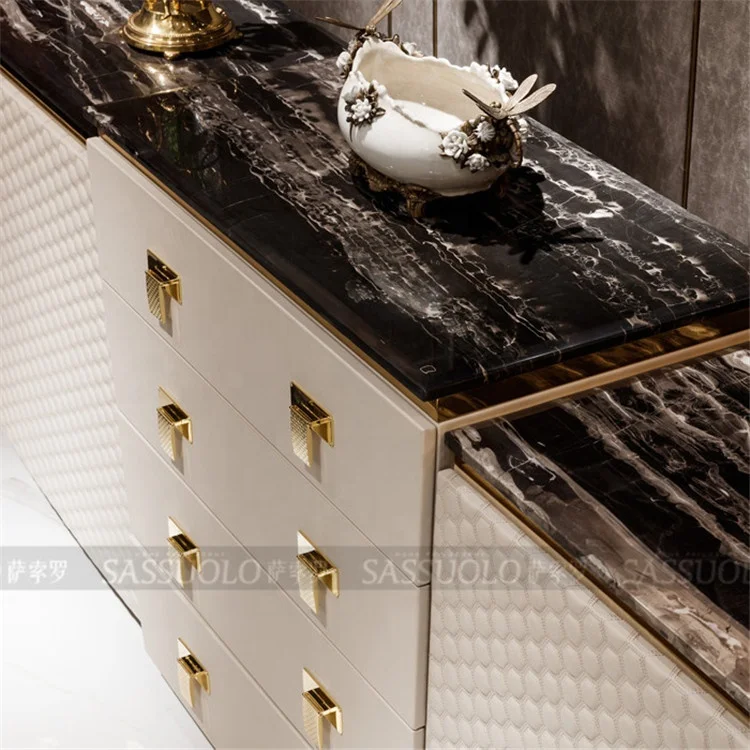 
Sassuolo best-selling Postmodern Design Stainless Steel Leather Marble sideboard 