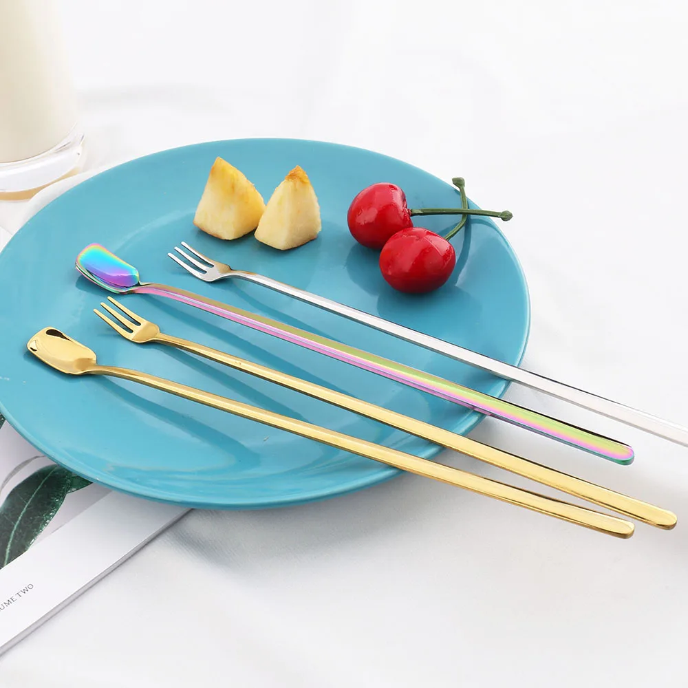 
Promotional stainless steel spinning ice cream spoon and fork Stirring mixing cocktail bar spoon 