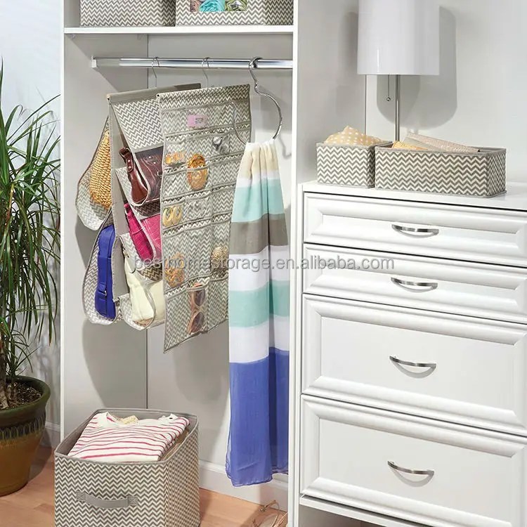 Chevron Fabric Storage, Hanging Handbag Holder -5 Pockets